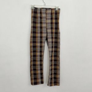 Free People Clean Crop Flare Pants Women's Size 0 Yellow Plaid Elastic Waist